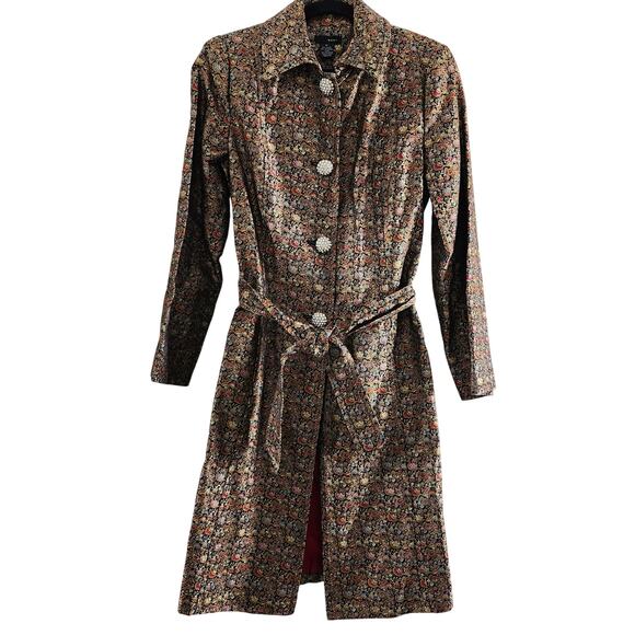 WDNY Dresses & Skirts - WDNY Jacquard Floral Dress Trench Coat and Pencil Skirt Shiny Metallic Size 10